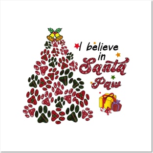 i believe in santa paw christmas dog tree Posters and Art